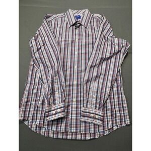 EGARA‎ Mens Non Iron Slim Fit Plaid Striped Button Down Dress Shirt Size Large